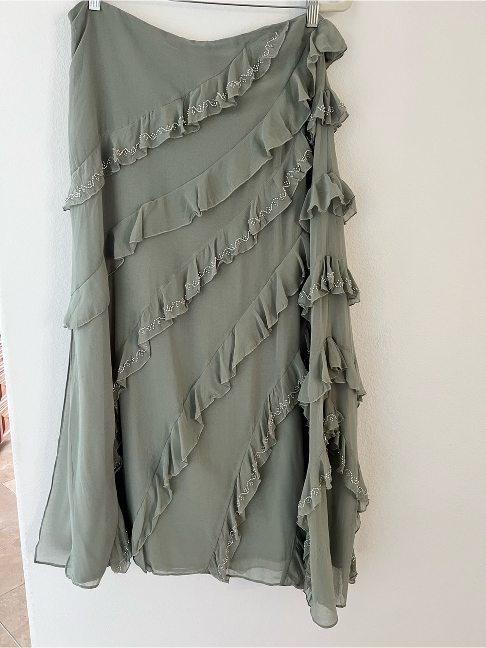 Zara Sage Green Maxi Skirt with Cascading Ruffles - Picture 6 of 6